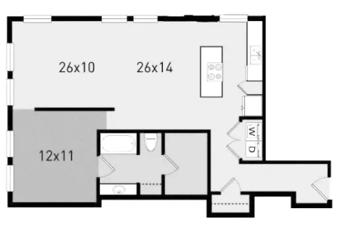 B25 Floor Plan B25 The floor plan includes a kitchen, living area, bedroom, and bath.