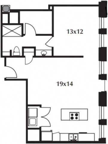 B27 Floor Plan The floor plan includes a kitchen and living area, a bedroom, and a bath.