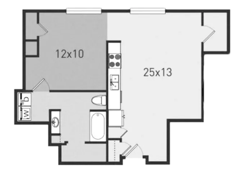 C2 Floor Plan C2 The floor plan includes a kitchen and living area, a bedroom, and a bath.