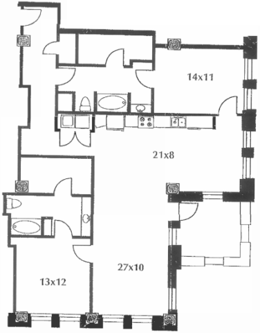 B22.1 floor plan #1003. The floor plan includes a kitchen, living area, two bedrooms, two baths, and a terrace.